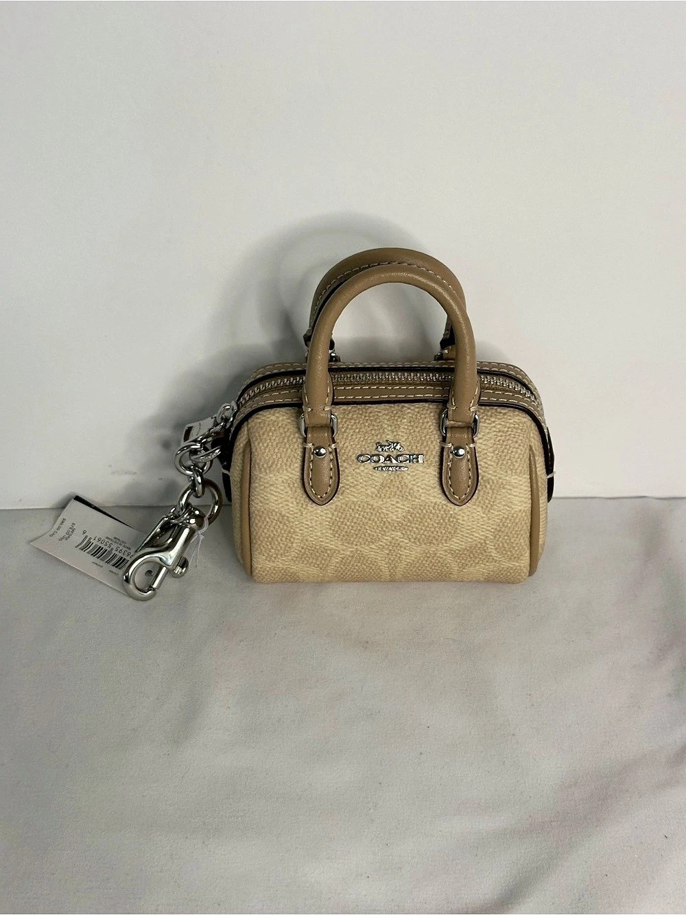 Coach Mini Rowan Bag Charm In Signature Canvas Chalk/Tan